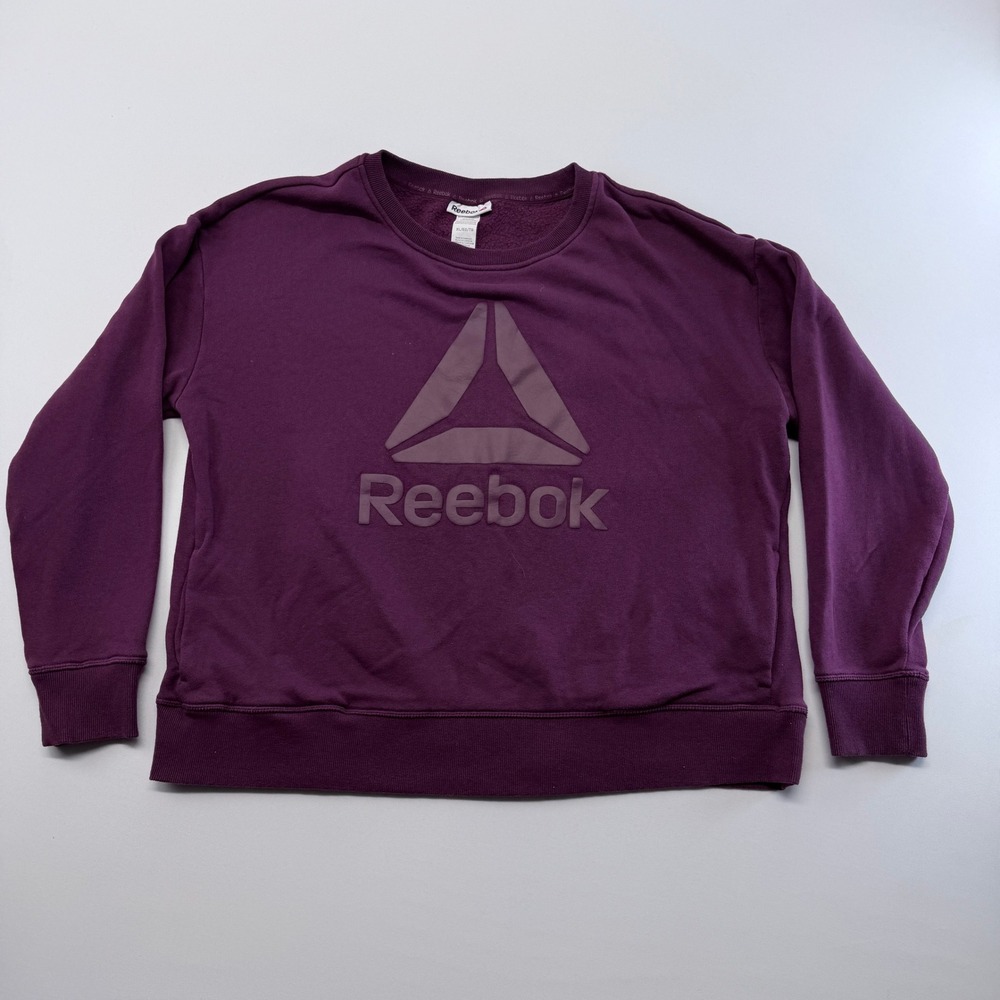 Reebok Womens XL Delta Logo Pullover Sweatshirt Plum Purple Relaxed Fit Fleece
